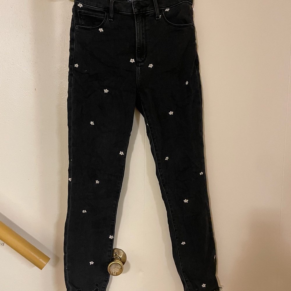 Abercrombie & Fitch Black Jeans with White Floral Accents